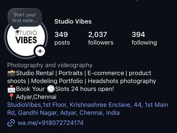 Studio Vibes Instagram profile with 2,037 followers